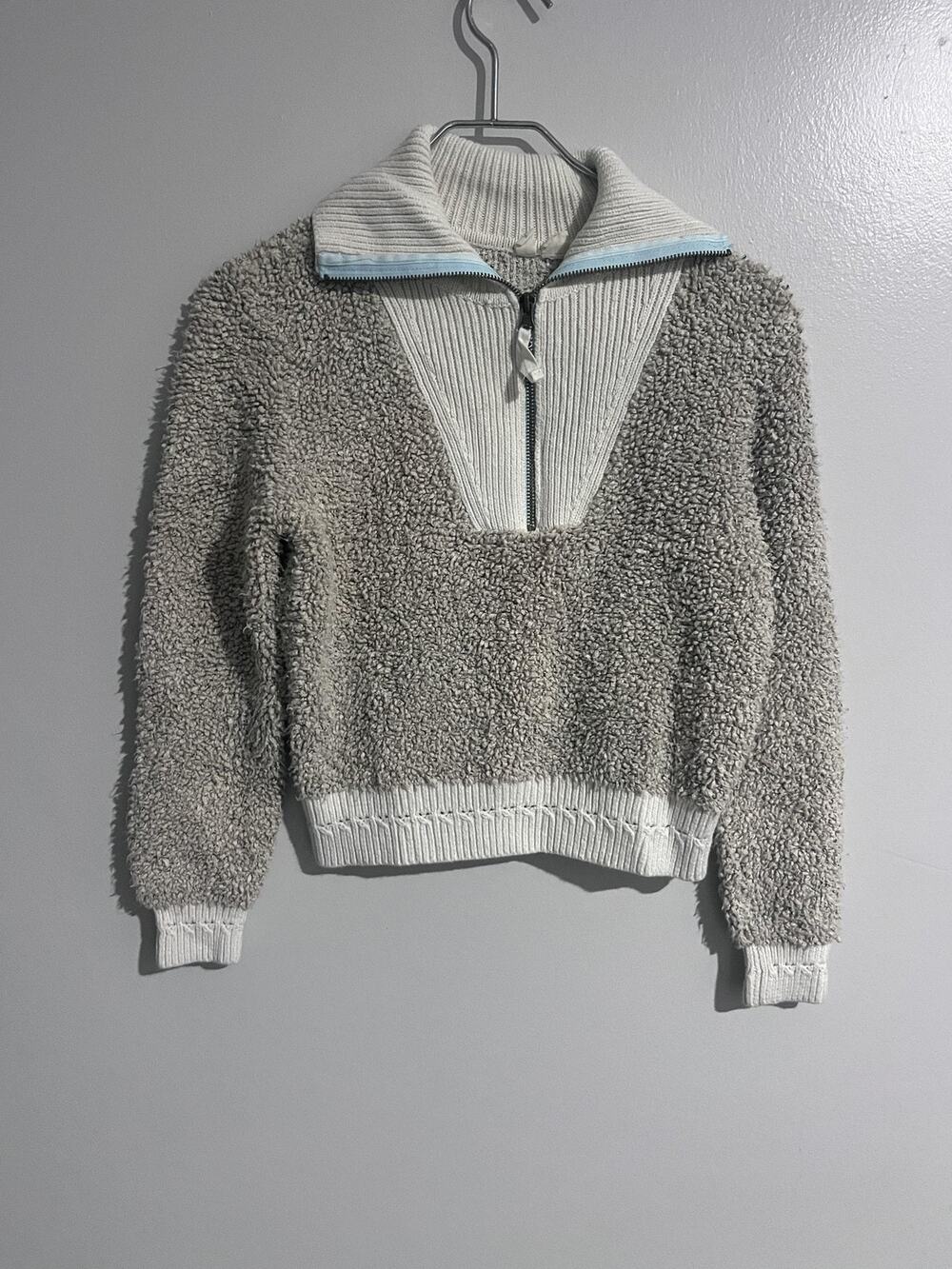 Sweater Womens XS Gray Chunky-Knit 1/2 Zip Mock Neck Heavyweight Pullover